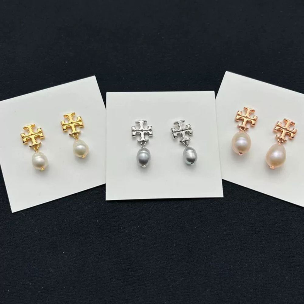 Tory Burch Gold Plated Natural Freshwater Pearl Drop Stud Earrings